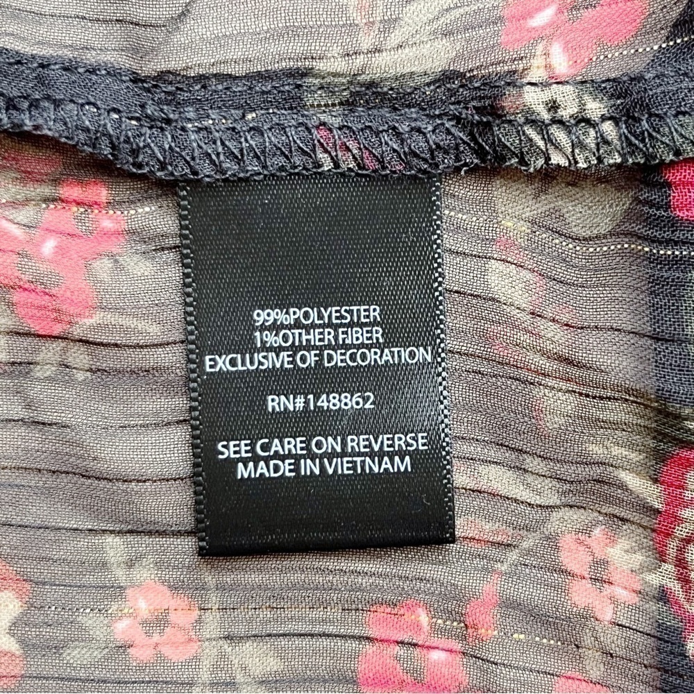 Torrid Babydoll Chiffon Lurex Crochet Lace-Up Sheer Blouse, Black Red Floral, 1X - Picture 14 of 14